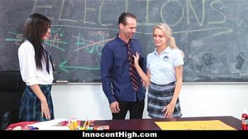 Innocenthigh angry school girls 3some with teacher schoolgirl doggystyle